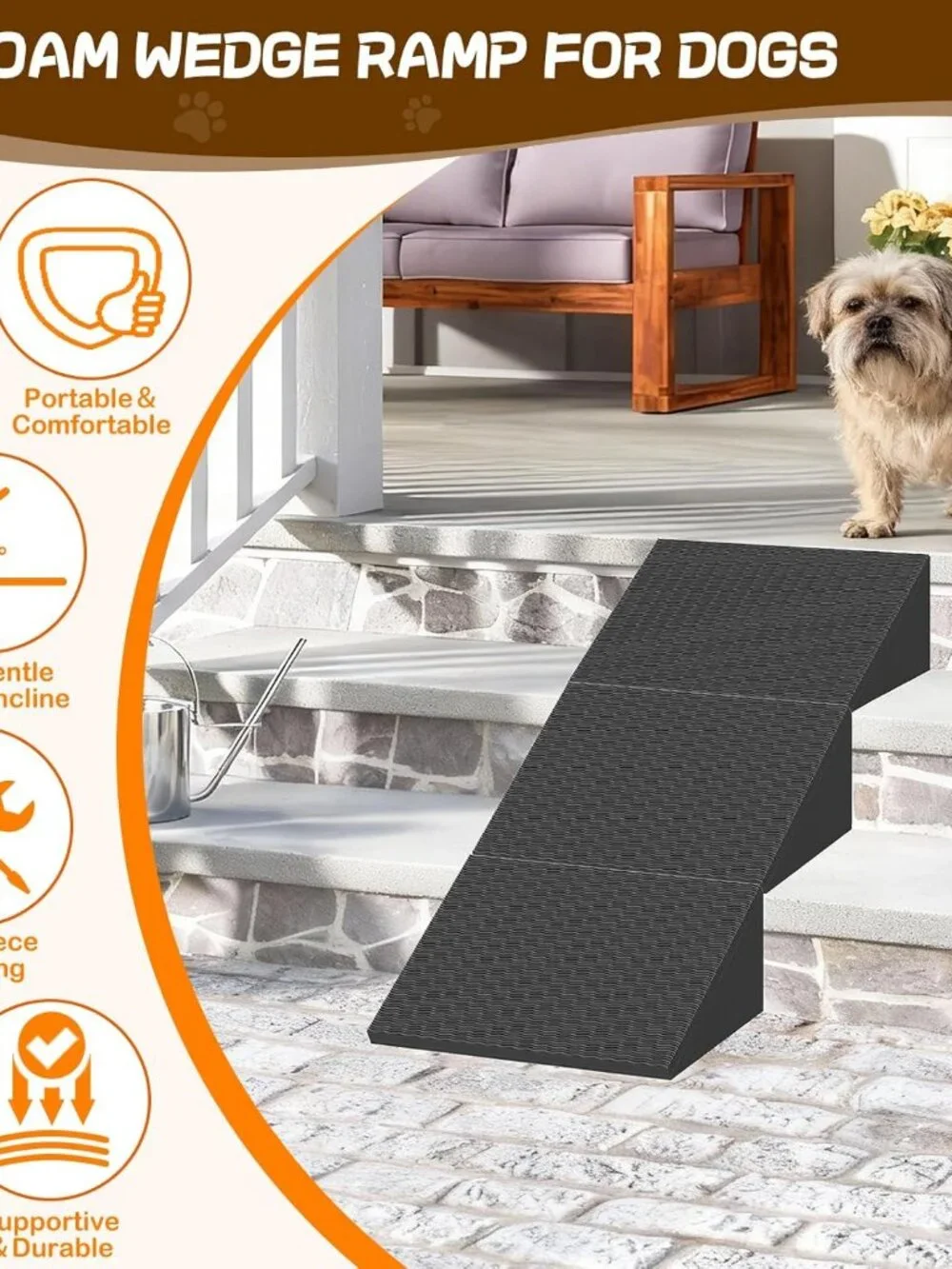 Dog Wedge Ramp for Stairs/Staircases, Portable & Lightweight 2Packs